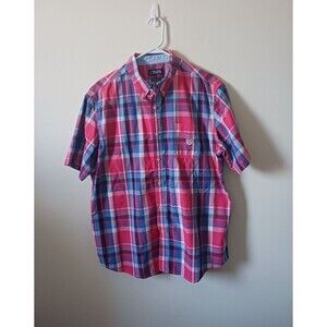 Chaps Easy Care Plaid Shirt Short Sleeve Button Down Red Blue Size XL